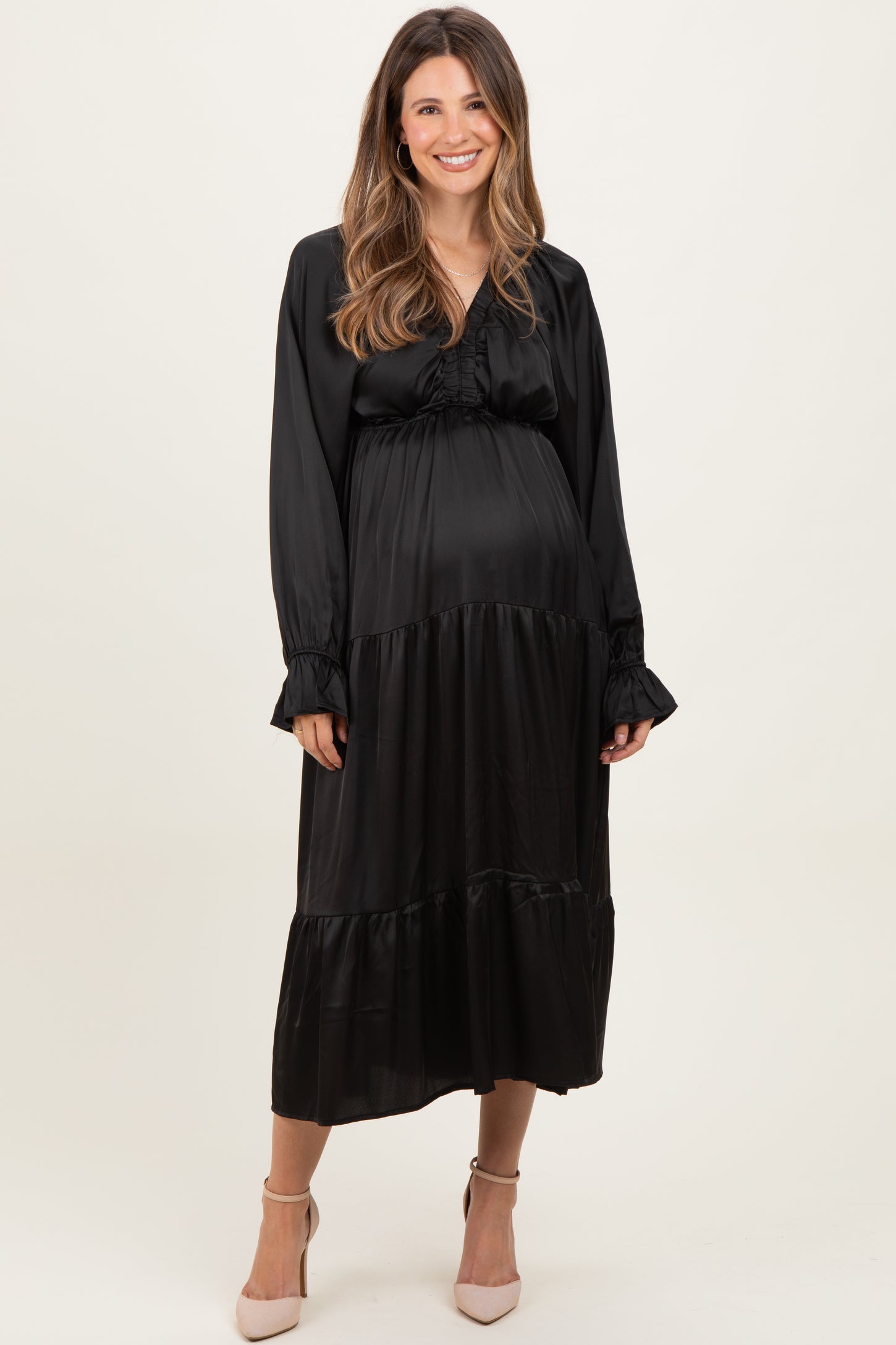 silk maternity maxi dress Francesca Maternity Maxi Dress in Steel Blue
