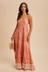 Orange Border Print Sleeveless Maxi Dress