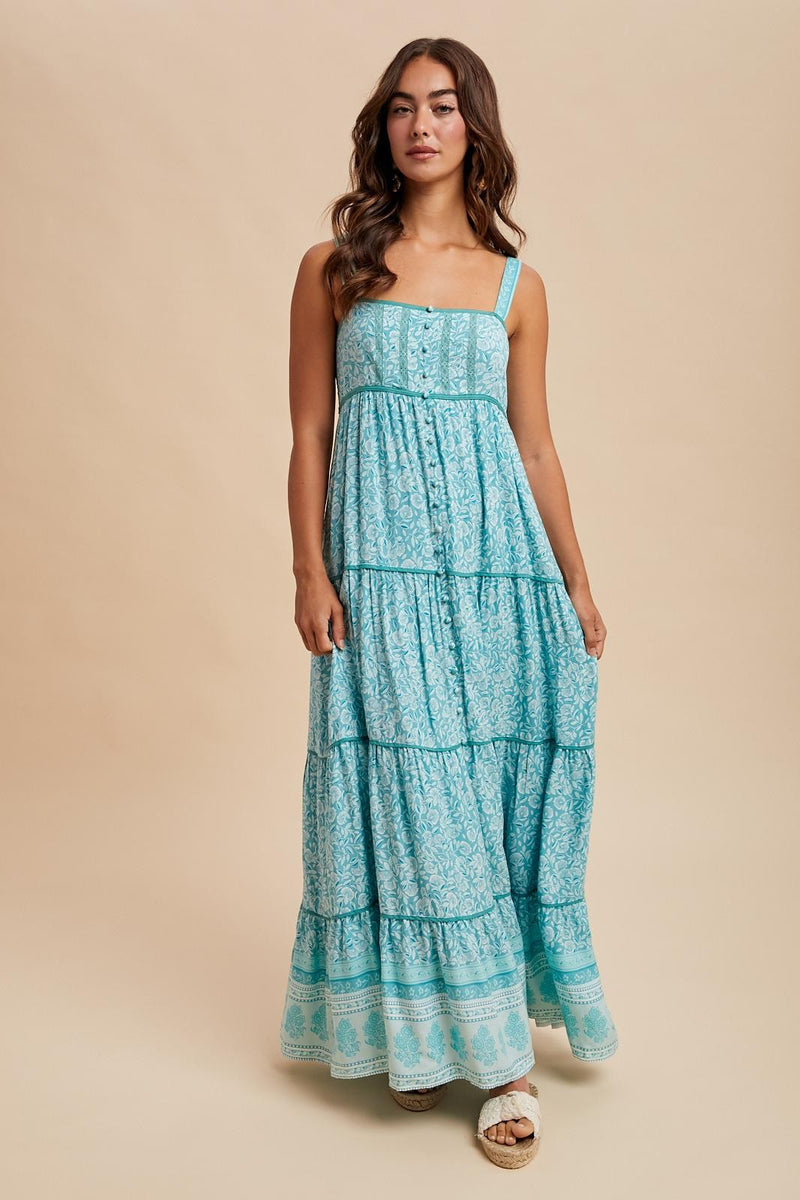aqua tiered sleeveless maxi dress aqua tiered sleeveless maxi dress Women's Spring Maxi Tank Dress + Lace Racerback Detail