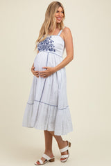 Ivory Cross Stitch Embroidered Maternity Maxi Dress