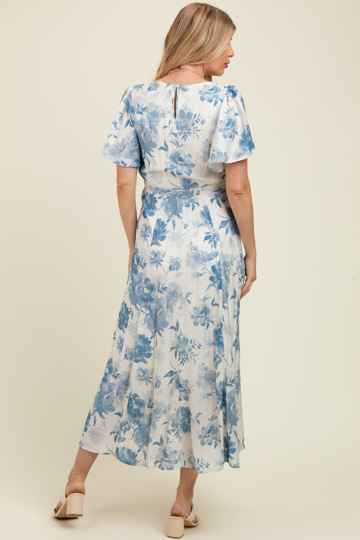 Ivory Multi Floral Flutter Sleeve Maternity Maxi Dress