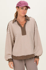 Mocha Striped Oversized Collared Pullover Maternity Top