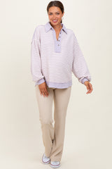 Lavender Striped Oversized Collared Pullover Maternity Top