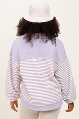 Lavender Striped Oversized Collared Pullover Top