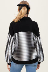 Black Striped Oversized Collared Pullover Maternity Top
