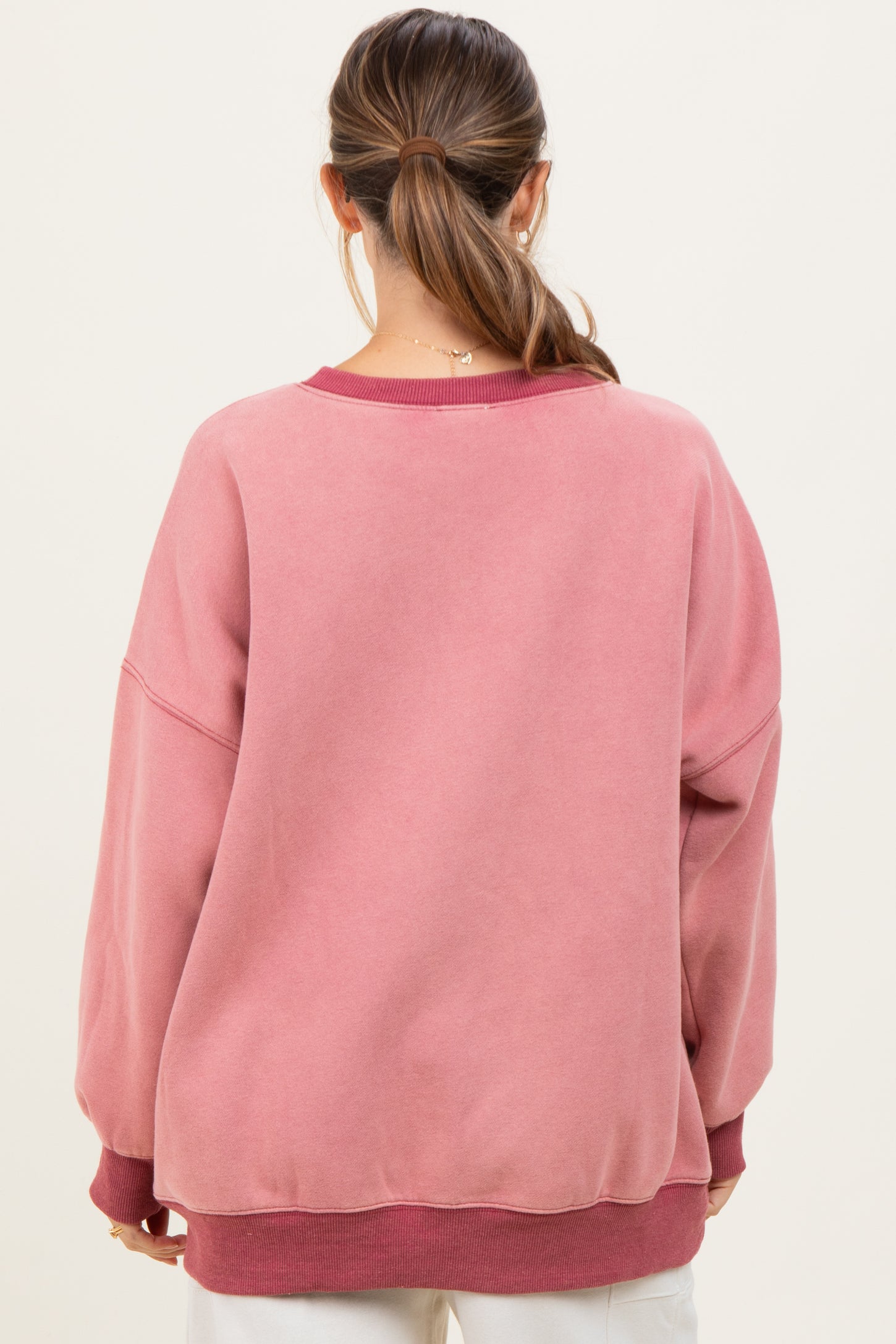 Mauve Fleece Oversized Contrast Trim Maternity Sweatshirt