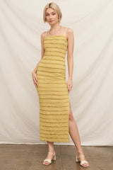 Yellow Ruffle Tiered Fitted Maxi Dress