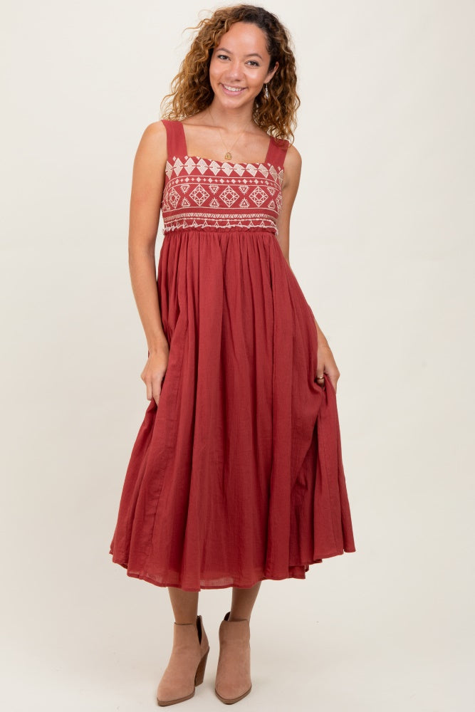 Rust Embroidered Sleeveless Midi Dress PinkBlush Rust Embroidered Sleeveless Midi Dress PinkBlush