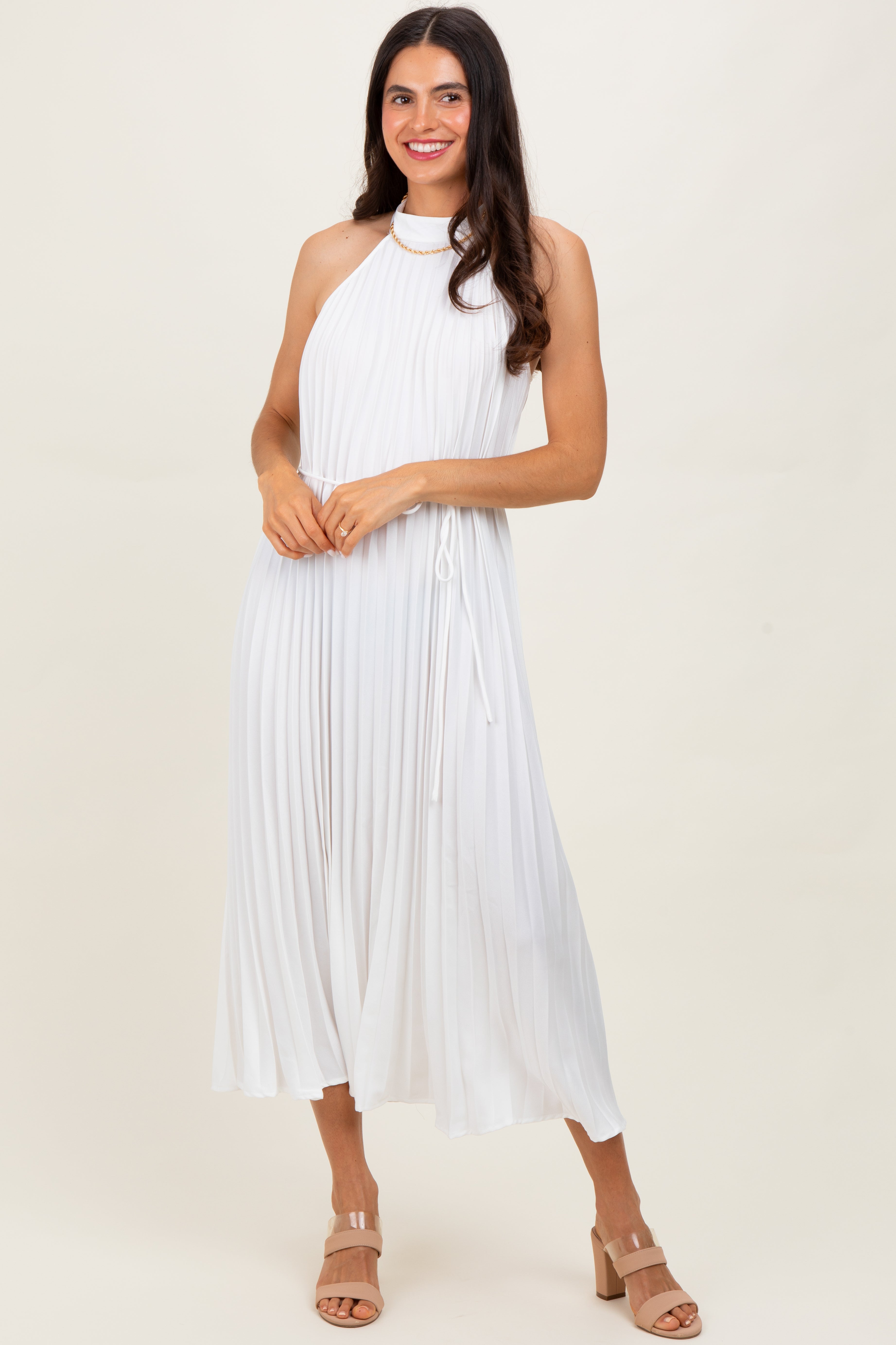 White Pleated Halter Dress White Pleated Halter Dress