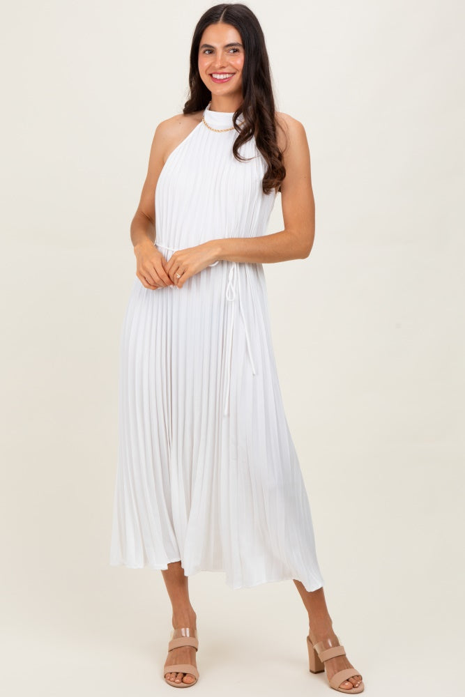 White Pleated Halter Dress