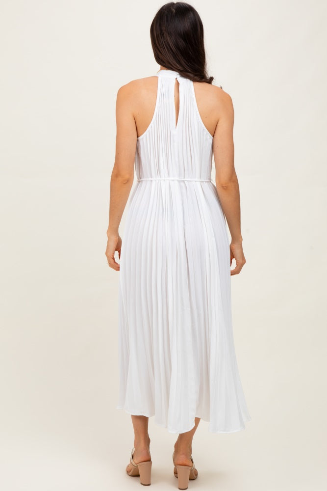 White Pleated Halter Dress