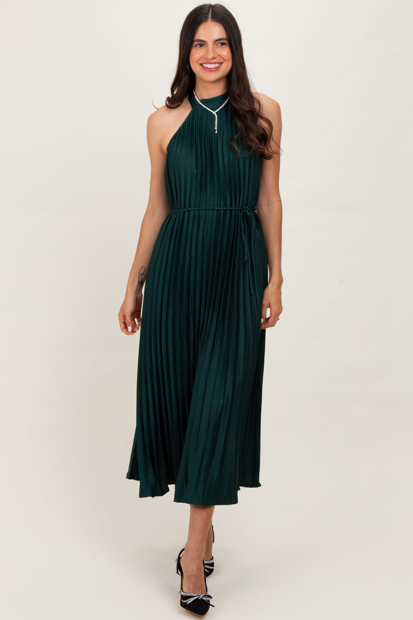 Forest Green Pleated Halter Dress PinkBlush Forest Green Pleated Halter Dress PinkBlush