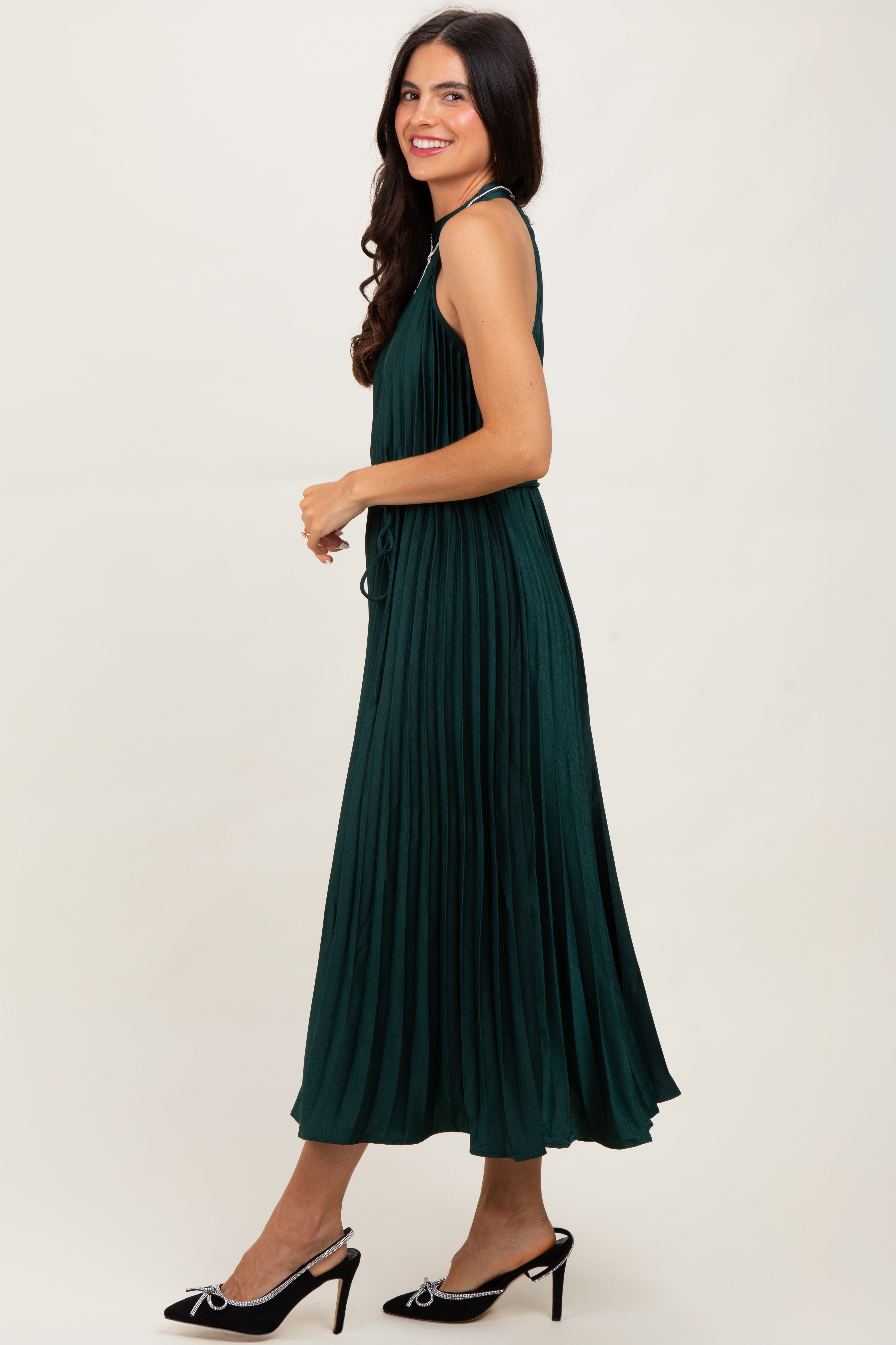green pleated long dress Forest Halter – PinkBlush Color:Nutcracker Unique Black High Low SCH006412_WR Floor length