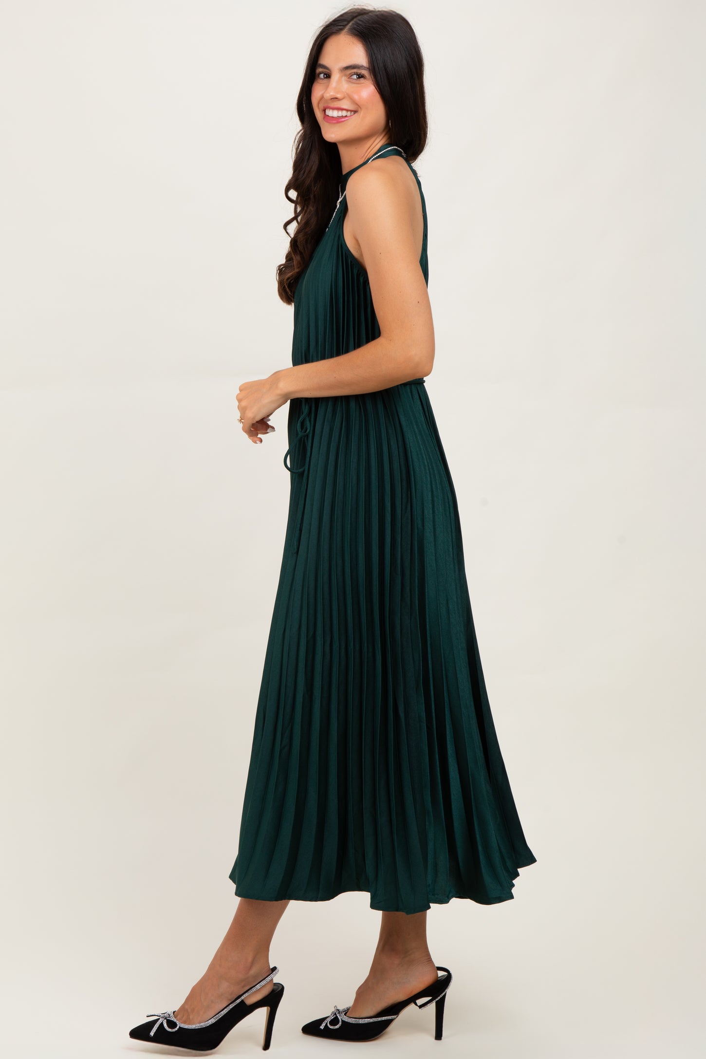 Forest Green Pleated Halter Dress PinkBlush Forest Green Pleated Halter Dress PinkBlush