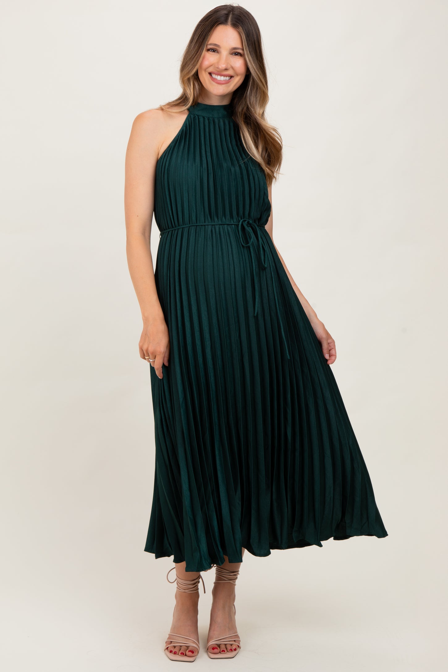 Forest Green Pleated Maternity Halter Dress PinkBlush Forest Green Pleated Maternity Halter Dress PinkBlush
