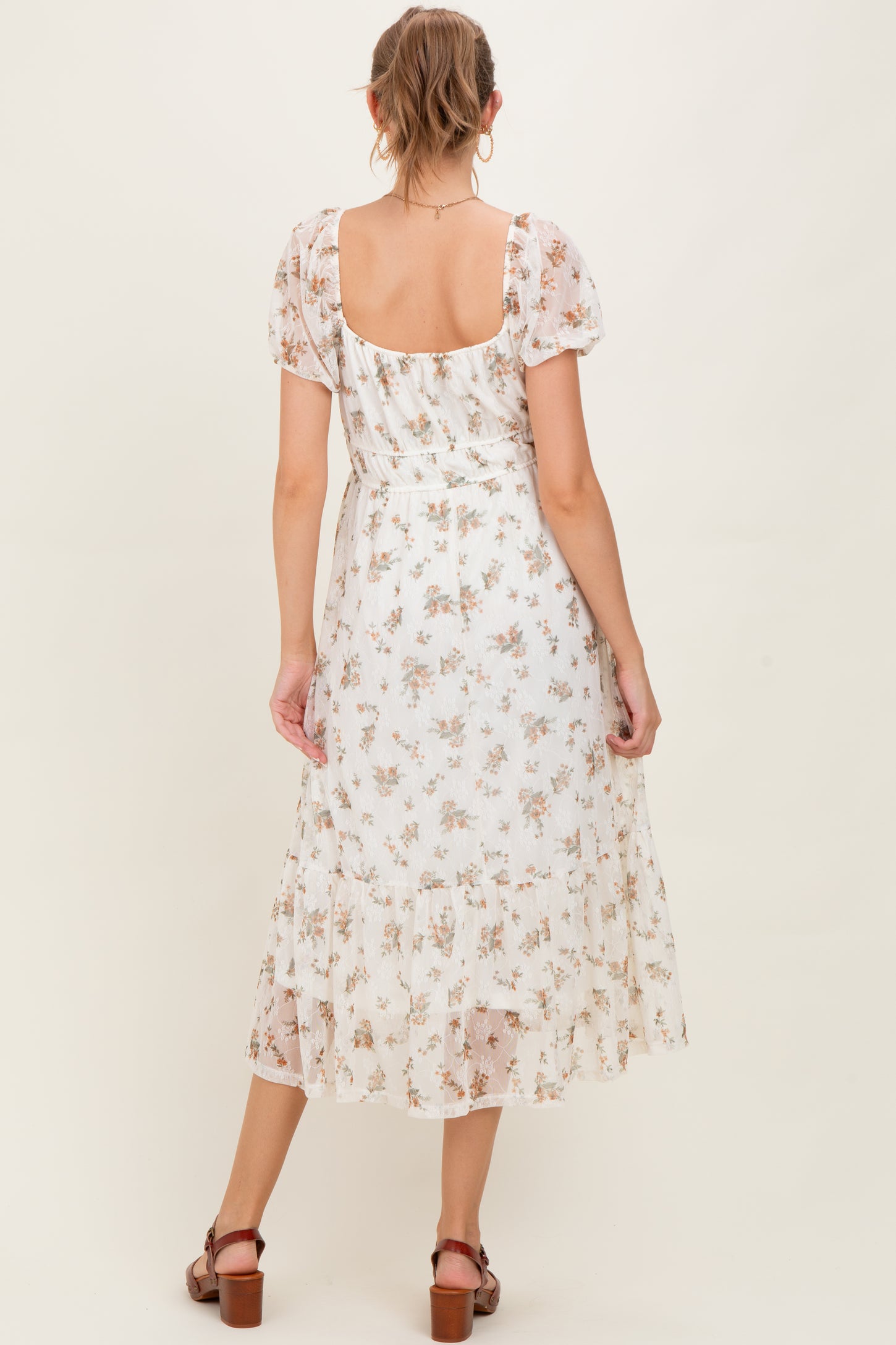 floral lace overlay midi dress Matilda Frill Trim Lace Overlay Midi Dress Floral White