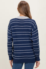 Navy Striped Knit Relaxed Fit Polo Maternity Sweater