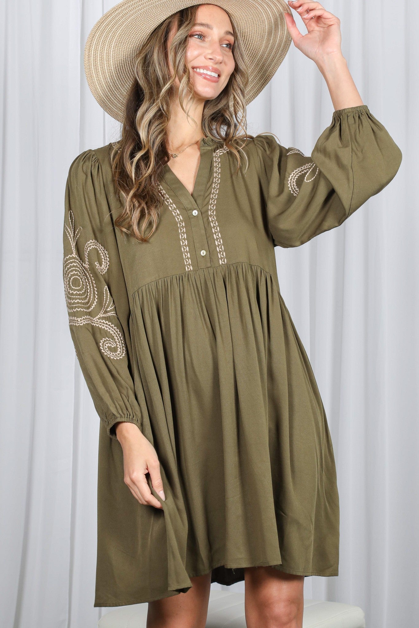 olive embroidered dress Embroidered Halter Midi Dress