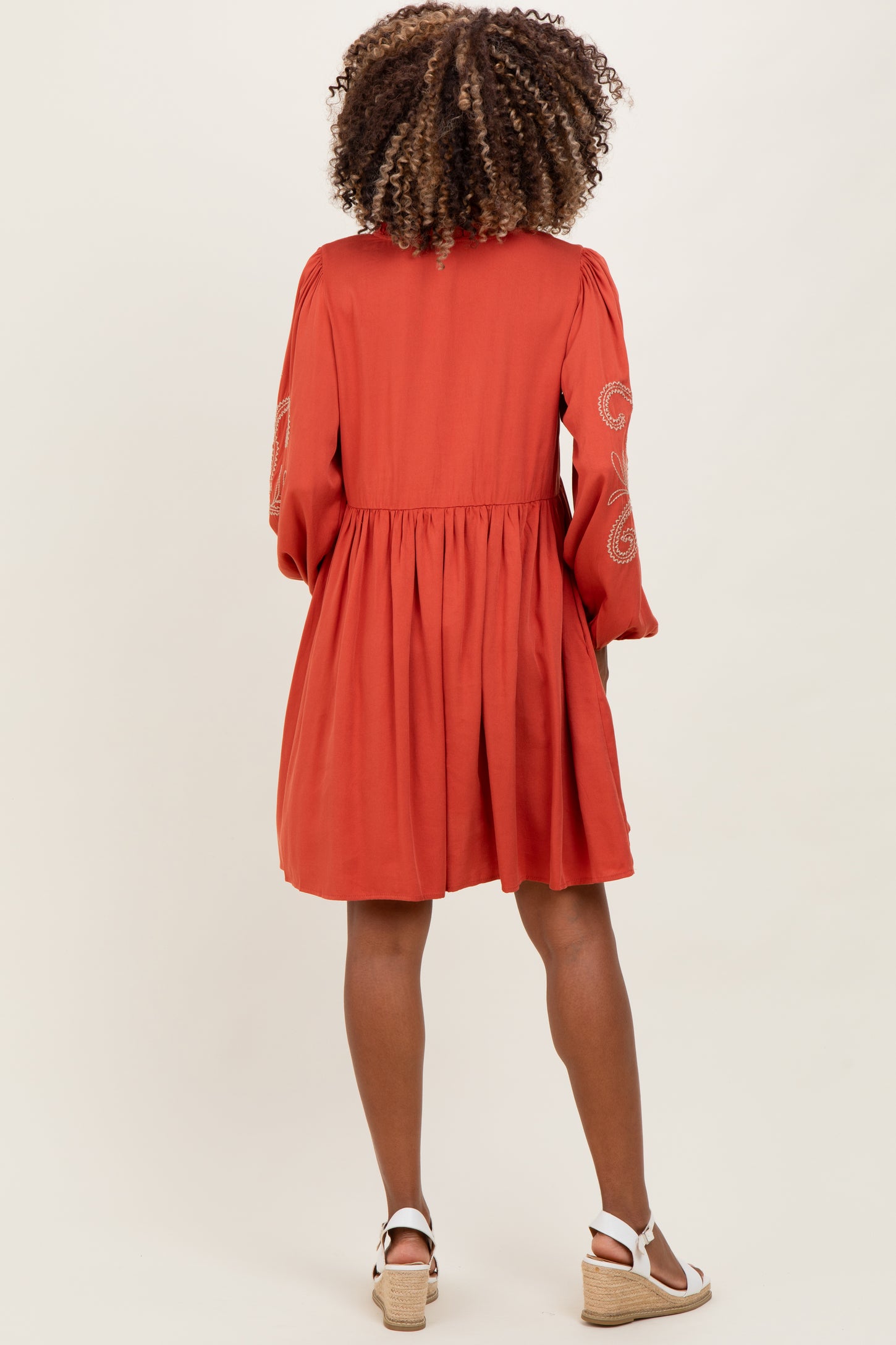 rust embroidered dress Sabrina | Dark Green And Rust Embroidered Plunge-Neck Midi Dress