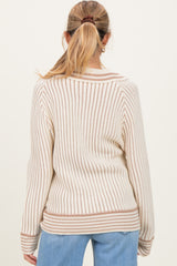 Cream Chunky Rib Striped Detail Polo Maternity Sweater