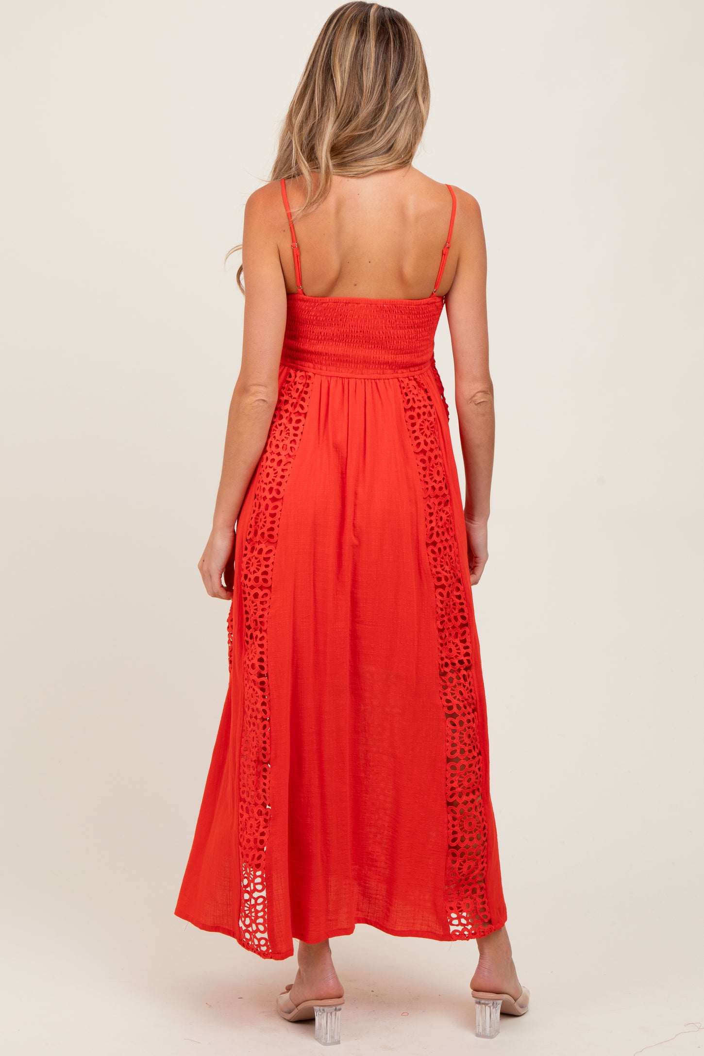 chinese dress ladies Coral Lace Applique Sheath Backless Popular Prom Dresses, CP0592 US10 / Custom Color(Leaving A note) main image 0