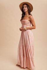 Pink Border Print Sleeveless Maxi Dress