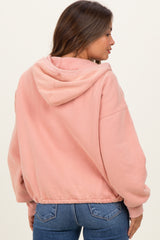 Peach Fleece Half Zip Drop Shoulder Maternity Hoodie