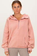 Peach Fleece Half Zip Drop Shoulder Hoodie