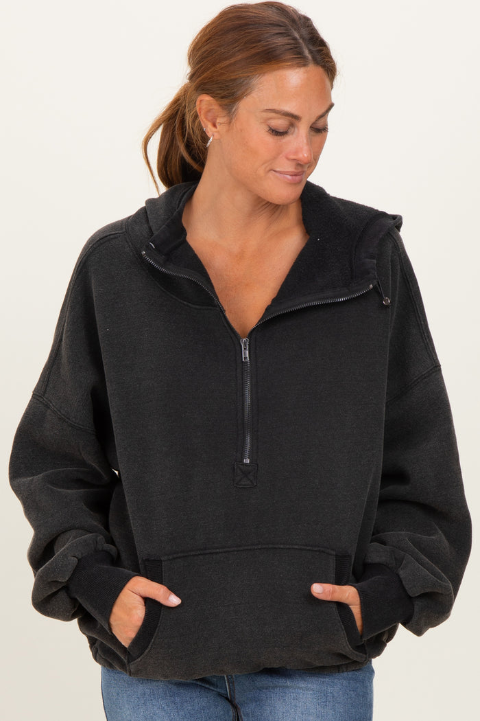 Black Fleece Half Zip Drop Shoulder Hoodie