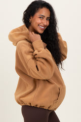 Mocha Fleece Half Zip Drop Shoulder Maternity Hoodie