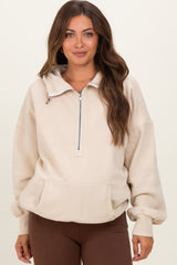 Cream Fleece Half Zip Drop Shoulder Maternity Hoodie