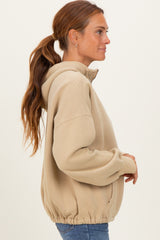 Light Taupe Fleece Half Zip Drop Shoulder Hoodie