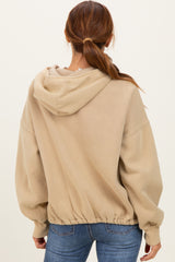 Light Taupe Fleece Half Zip Drop Shoulder Hoodie