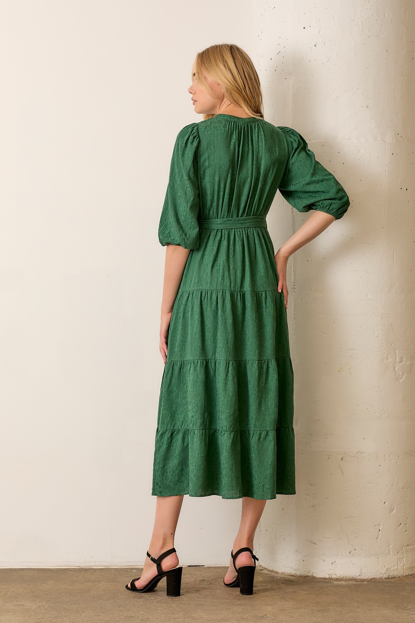green jacquard dress Womens Monsoon Jolene Mini US 12 very fitted at natural waist Forest Green Floral Jacquard Button