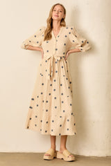 Cream Floral Cotton Gauze Tiered Maternity Midi Dress