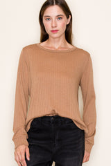 Camel Pointelle Knit Maternity Long Sleeve Top