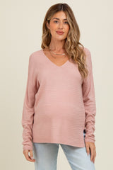 Light Pink Striped Knit Maternity Long Sleeve Top