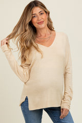 Cream Striped Knit Maternity Long Sleeve Top