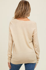 Cream Striped Knit Maternity Long Sleeve Top