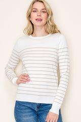 Camel Striped Knit Long Sleeve Top