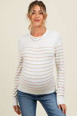 Camel Striped Knit Maternity Long Sleeve Top