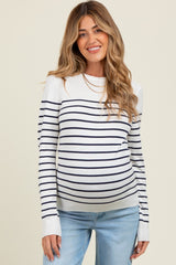 Navy Striped Knit Maternity Long Sleeve Top
