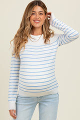 Light Blue Striped Knit Maternity Long Sleeve Top