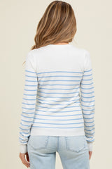 Light Blue Striped Knit Maternity Long Sleeve Top