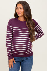Plum Striped Knit Maternity Long Sleeve Top