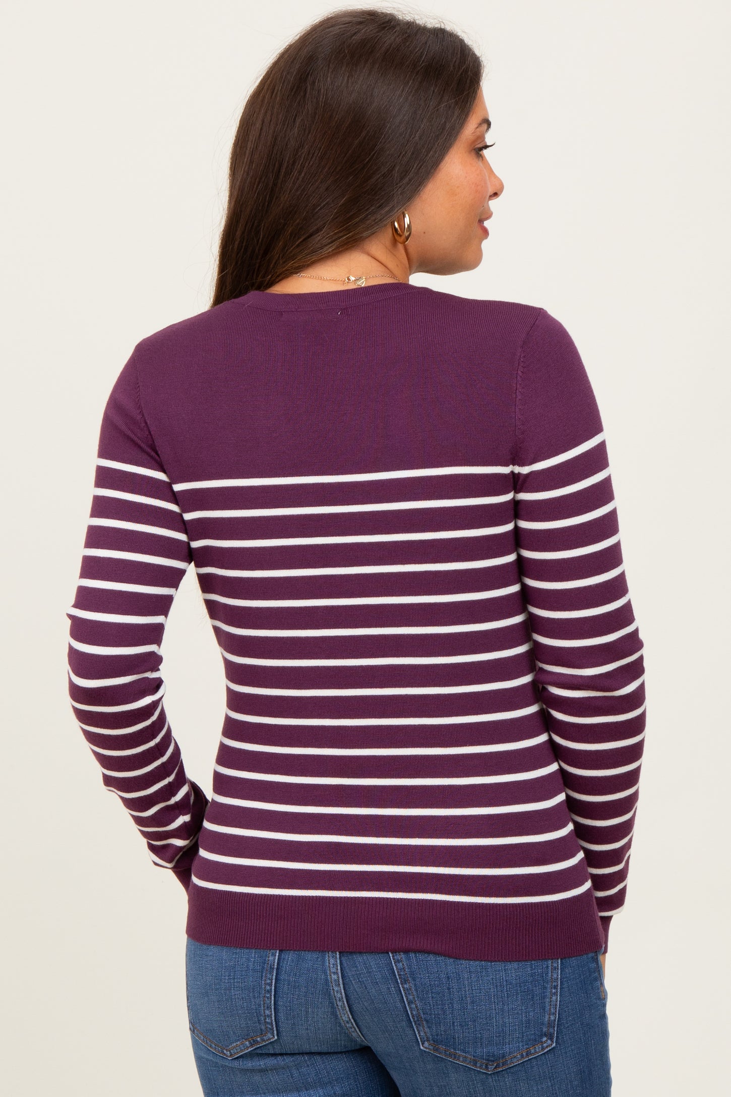Plum Striped Knit Maternity Long Sleeve Top
