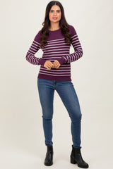 Plum Striped Knit Long Sleeve Top