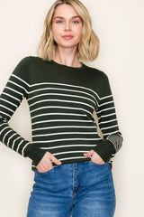 Forest Green Striped Knit Maternity Long Sleeve Top