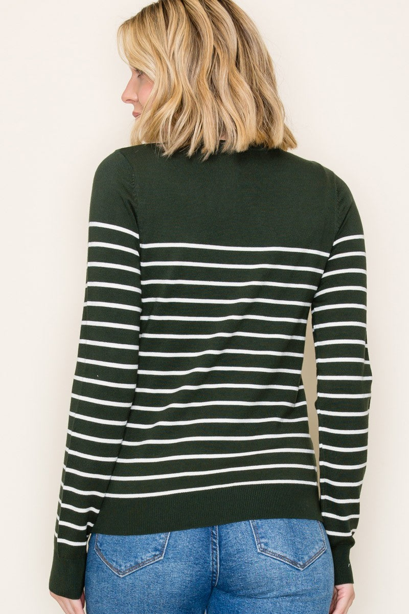 Forest Green Striped Knit Long Sleeve Top