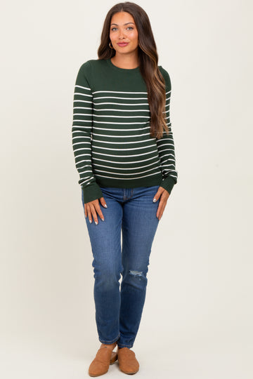 Forest Green Striped Knit Maternity Long Sleeve Top